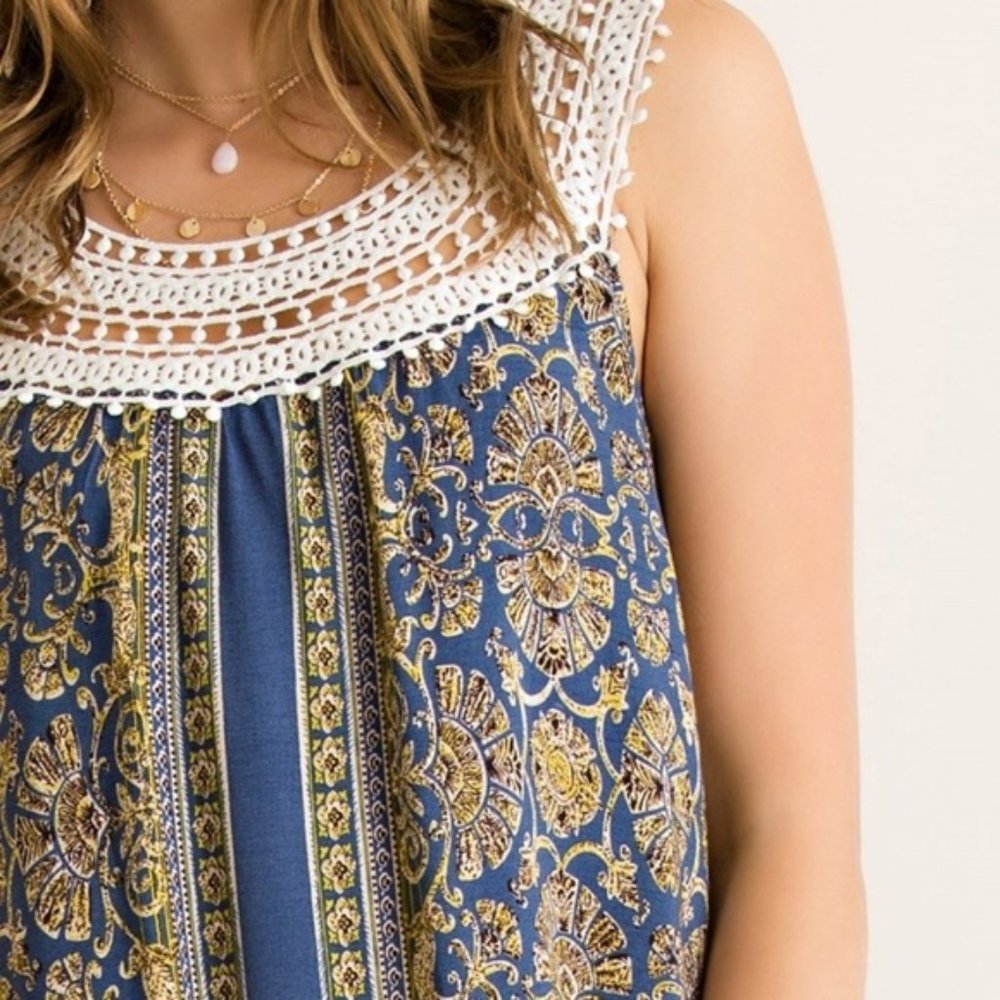 ✅CLEARANCE ENTRO Boho Crochet Collar Shift Dress - Picture 2 of 5